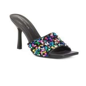 NWT MARC FISHER Women's Danria Sequin Stiletto Heel Dressy Slip-on Sandals